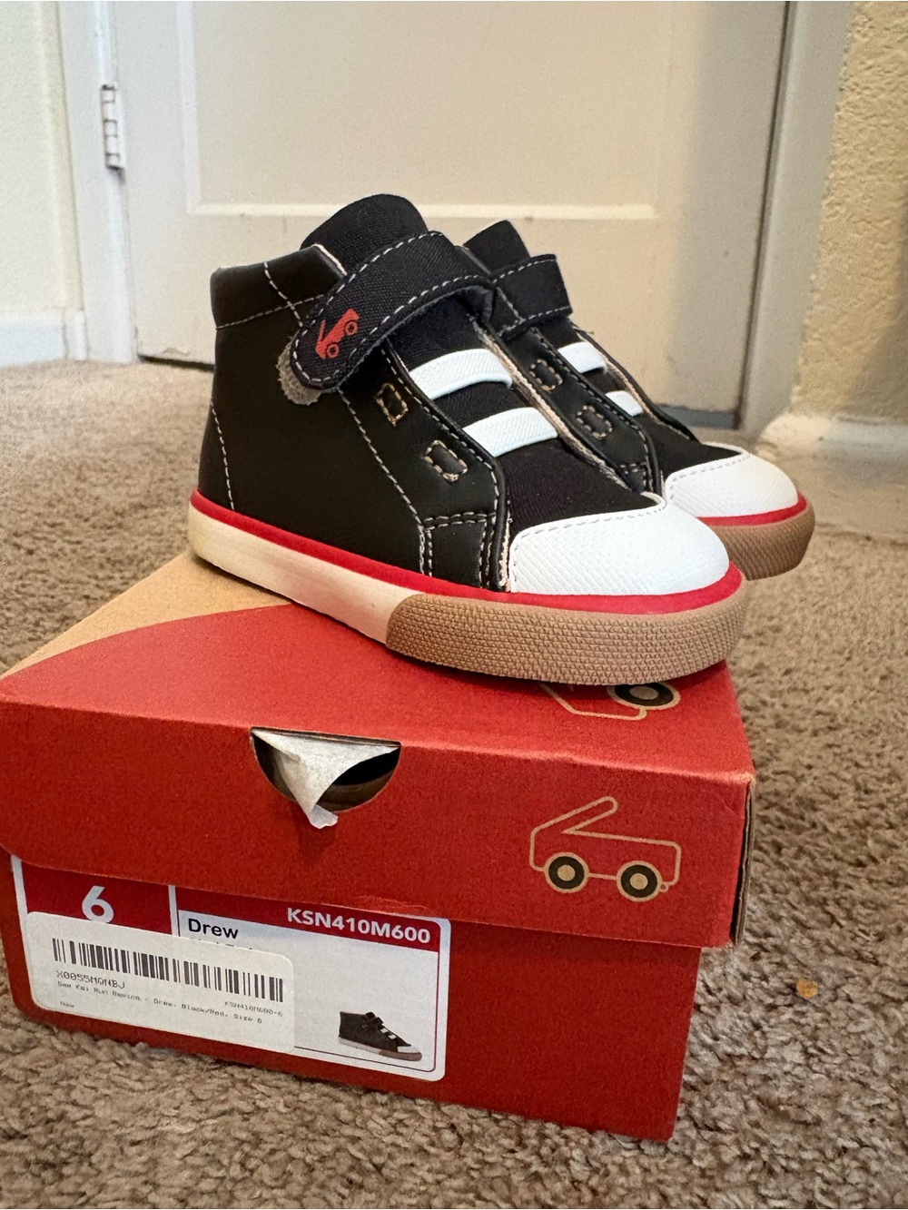 See Kai Run Toddler Black, White & Red High-Top Sneakers 6T NWT